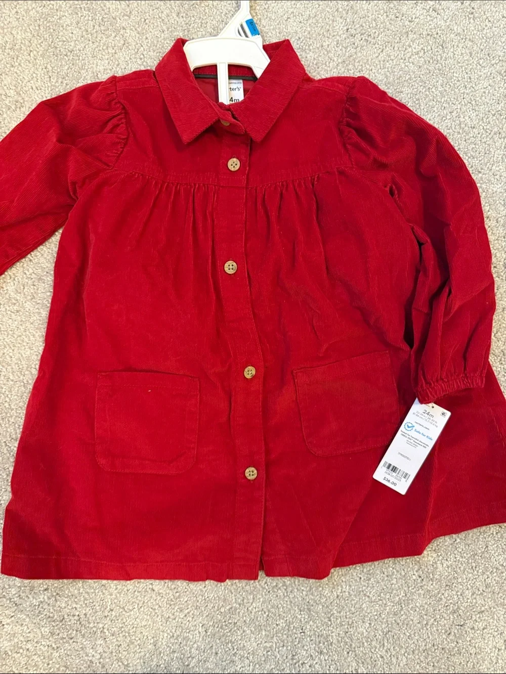 Carter's Red Corduroy Button-Front Girls Dress